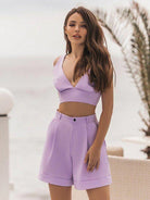 Asymmetric suspender top high waist shorts two - piece set - ElegantAlpha