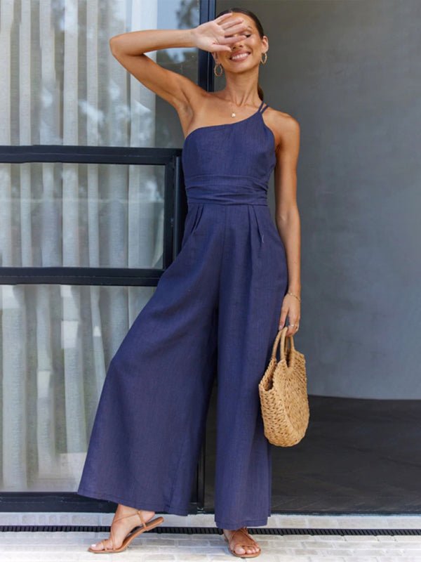 backless loose wide - leg jumpsuit - ElegantAlpha