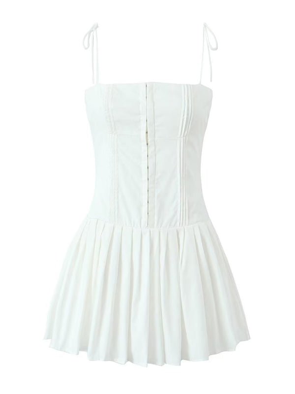 Backless Suspender Pleated Short Dress - ElegantAlpha