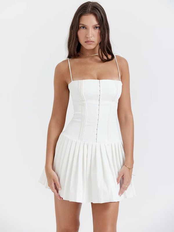 Backless Suspender Pleated Short Dress - ElegantAlpha