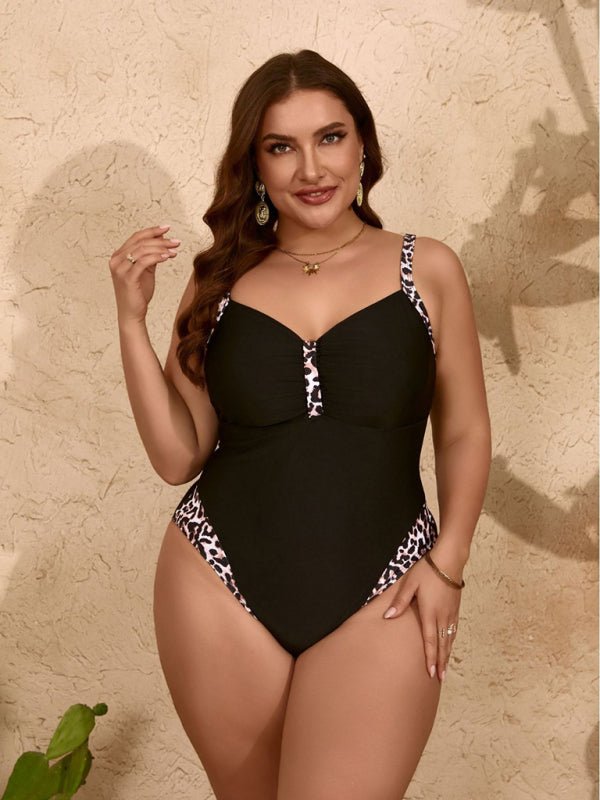 Black leopard print one - piece slim bikini swimsuit - ElegantAlpha