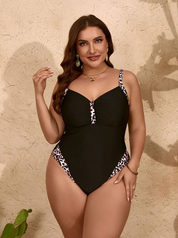 Black leopard print one - piece slim bikini swimsuit - ElegantAlpha