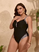 Black leopard print one - piece slim bikini swimsuit - ElegantAlpha