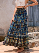 Bohemian Hollow Printed Patchwork Skirt - ElegantAlpha