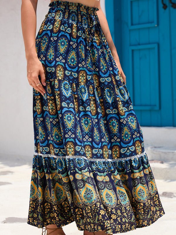 Bohemian Hollow Printed Patchwork Skirt - ElegantAlpha