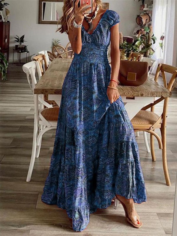 Bohemian long waist floral print dress - ElegantAlpha®