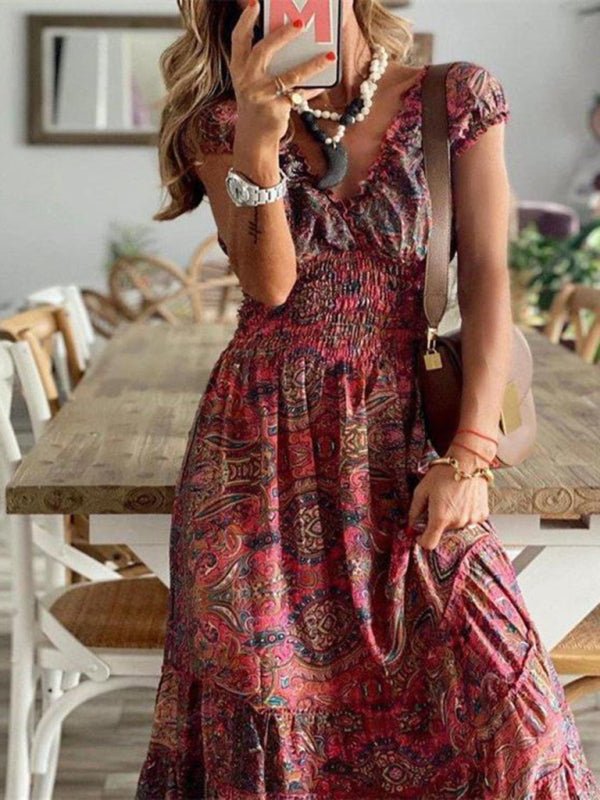 Bohemian long waist floral print dress - ElegantAlpha®