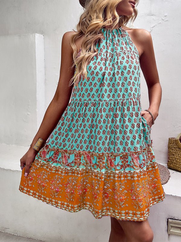 Bohemian print halter neck dress - ElegantAlpha®