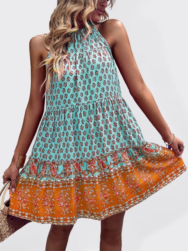 Bohemian print halter neck dress - ElegantAlpha®