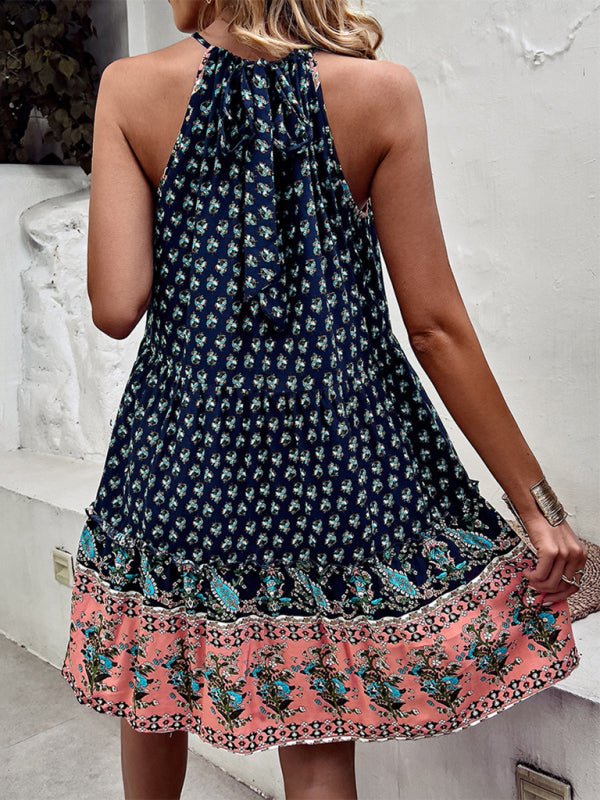 Bohemian print halter neck dress - ElegantAlpha®