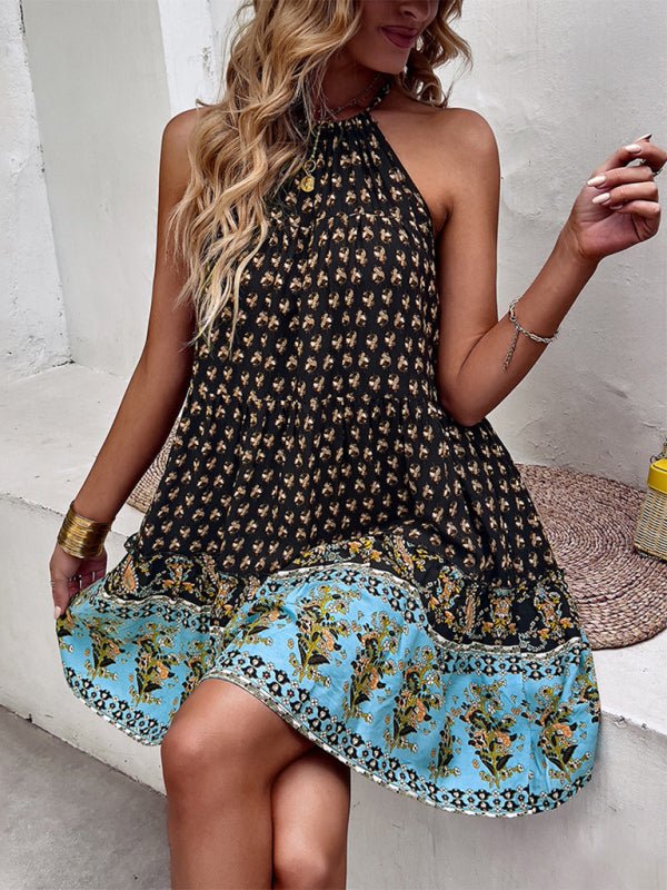 Bohemian print halter neck dress - ElegantAlpha®