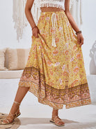 Bohemian printed waist drawstring skirt - ElegantAlpha®