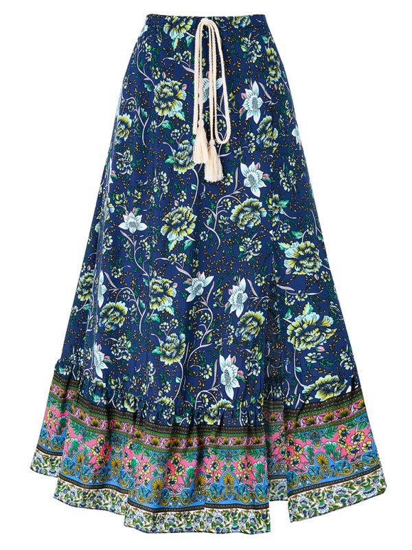 Bohemian printed waist drawstring skirt - ElegantAlpha®