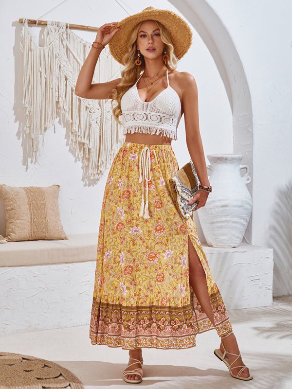 Bohemian printed waist drawstring skirt - ElegantAlpha®