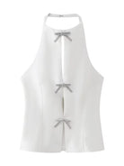 Bow Decorated Halter Neck Top - ElegantAlpha