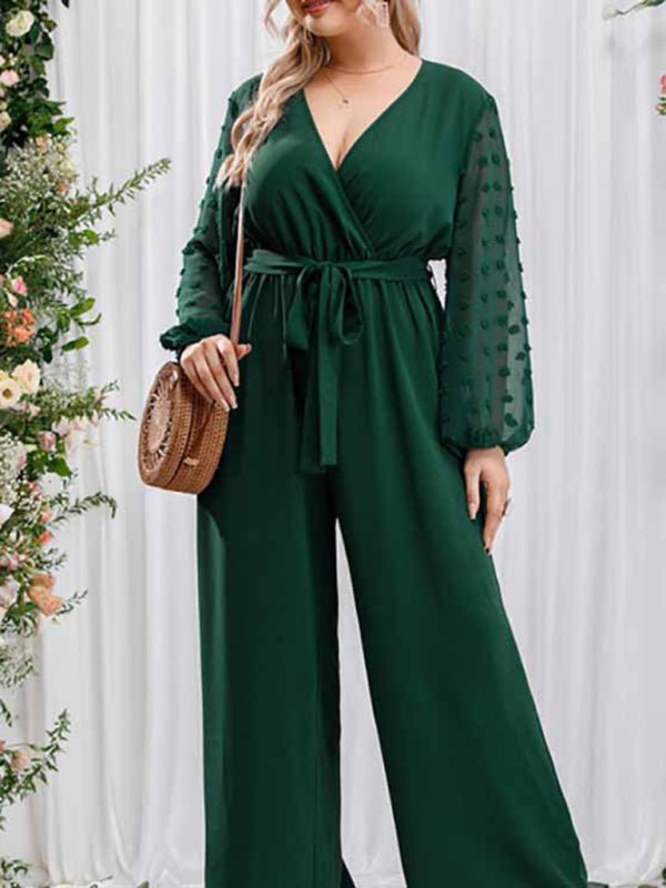 Bowknot Lace Straight Loose High Waist Jumpsuit - ElegantAlpha