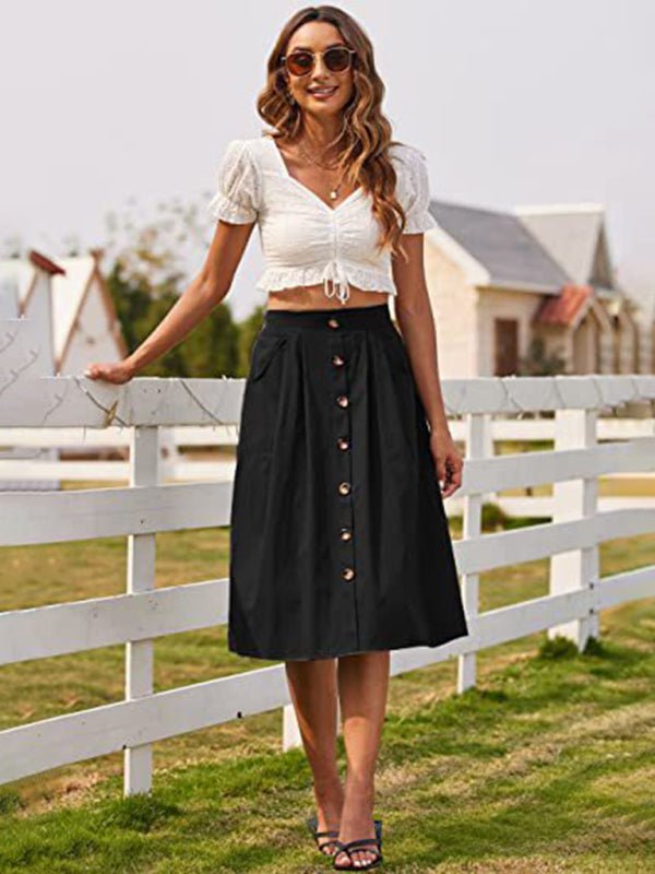 Button High Waist Skirt - ElegantAlpha®