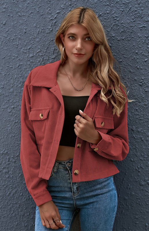 Button Up Cropped Corduroy Jacket - ElegantAlpha®