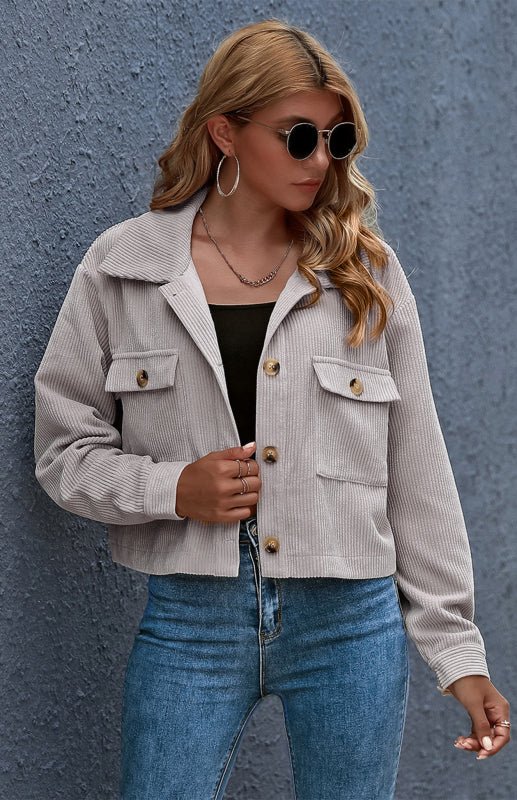 Button Up Cropped Corduroy Jacket - ElegantAlpha®