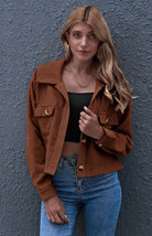 Button Up Cropped Corduroy Jacket - ElegantAlpha®