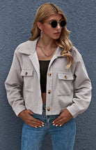 Button Up Cropped Corduroy Jacket - ElegantAlpha®