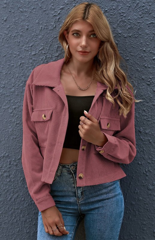 Button Up Cropped Corduroy Jacket - ElegantAlpha®