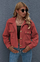 Button Up Cropped Corduroy Jacket - ElegantAlpha®