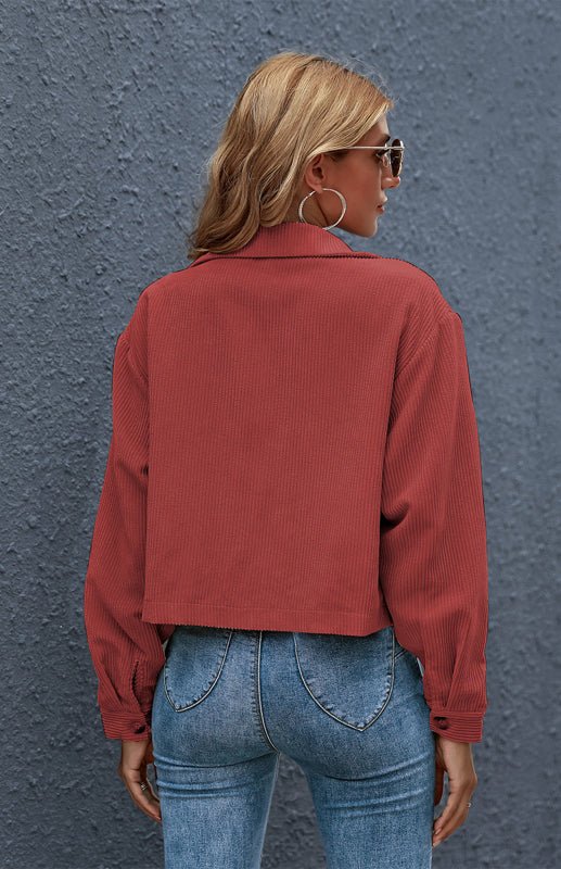 Button Up Cropped Corduroy Jacket - ElegantAlpha®