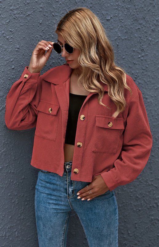 Button Up Cropped Corduroy Jacket - ElegantAlpha®