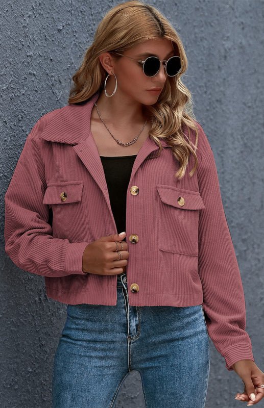 Button Up Cropped Corduroy Jacket - ElegantAlpha®