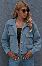 Button Up Cropped Corduroy Jacket - ElegantAlpha®