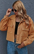 Button Up Cropped Corduroy Jacket - ElegantAlpha®