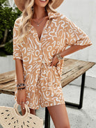 Casual fashion resort lapel short - sleeved shirt shorts suit - ElegantAlpha®