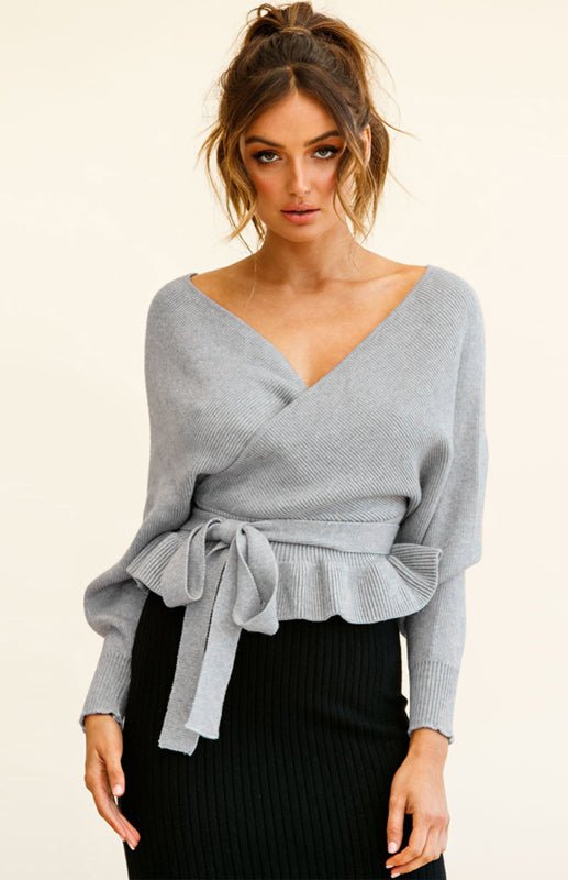 Casual Mock Wrap Knit Sweater - ElegantAlpha®