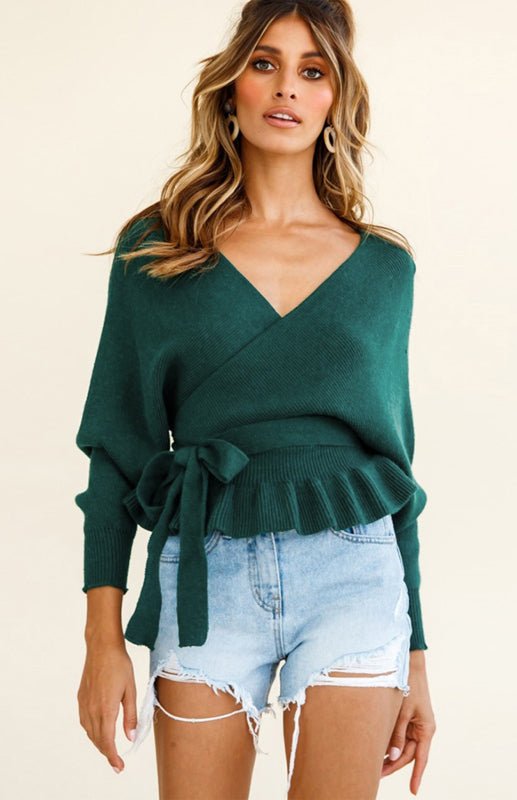 Casual Mock Wrap Knit Sweater - ElegantAlpha®