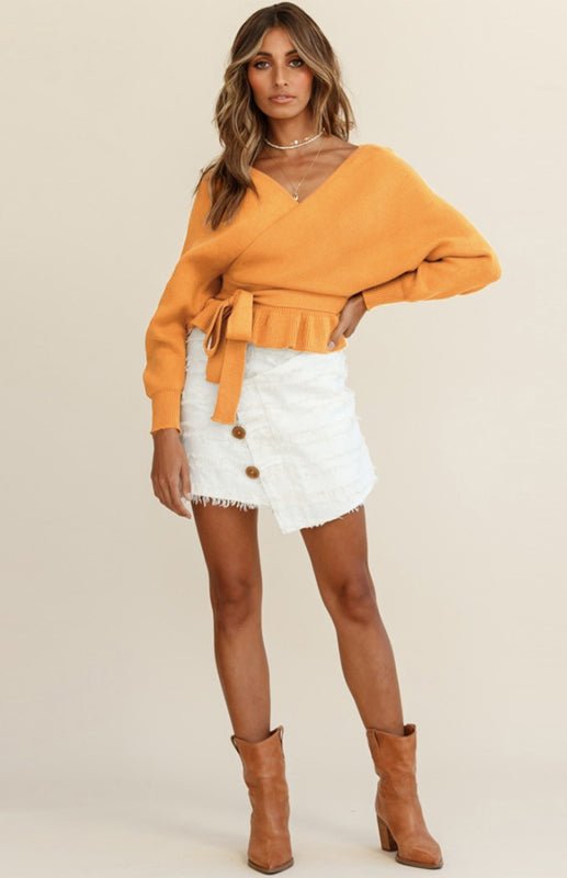 Casual Mock Wrap Knit Sweater - ElegantAlpha®