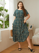 Casual round neck printed waist dress - ElegantAlpha