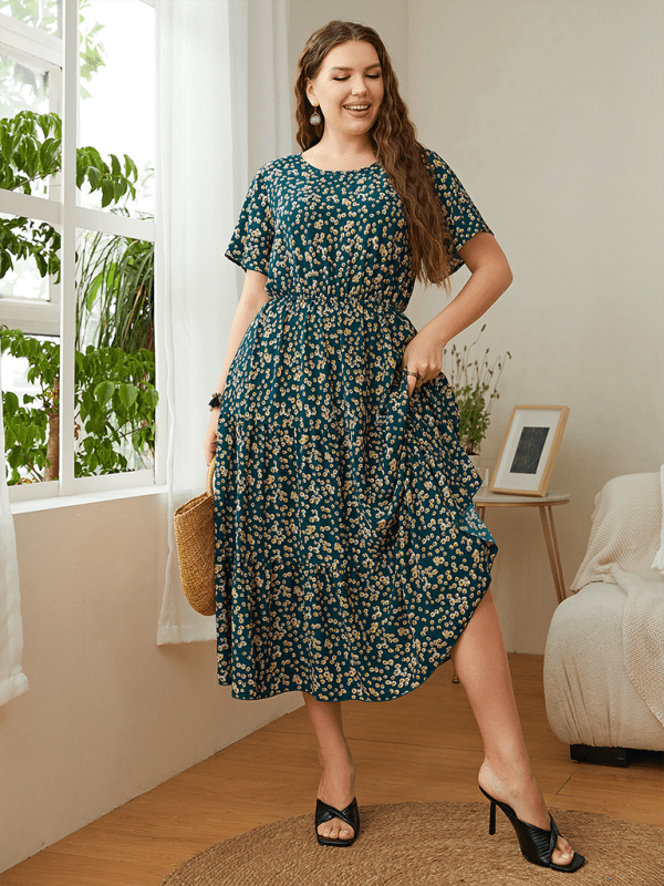 Casual round neck printed waist dress - ElegantAlpha