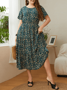 Casual round neck printed waist dress - ElegantAlpha