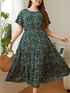 Casual round neck printed waist dress - ElegantAlpha