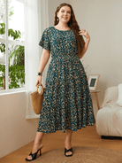 Casual round neck printed waist dress - ElegantAlpha