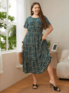 Casual round neck printed waist dress - ElegantAlpha