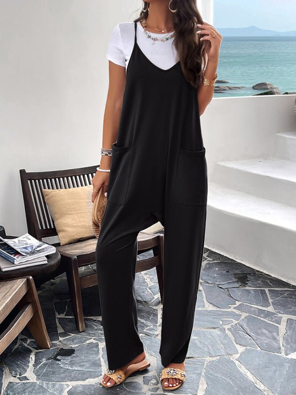 Casual solid color slim fit jumpsuit - ElegantAlpha