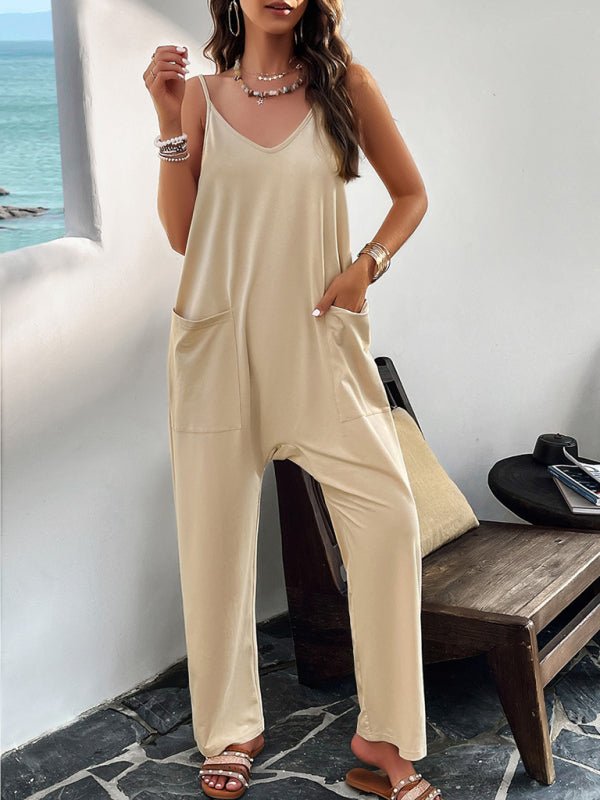 Casual solid color slim fit jumpsuit - ElegantAlpha