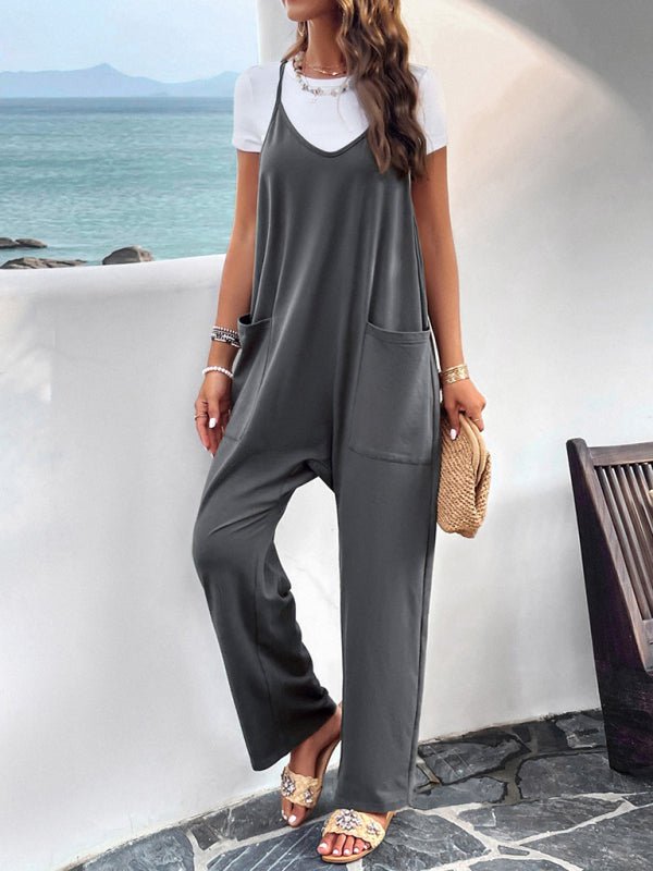 Casual solid color slim fit jumpsuit - ElegantAlpha