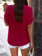 Casual solid color V-neck short-sleeved top - ElegantAlpha®