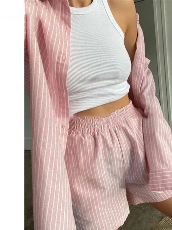 Casual striped shirt and shorts two - piece set - ElegantAlpha®