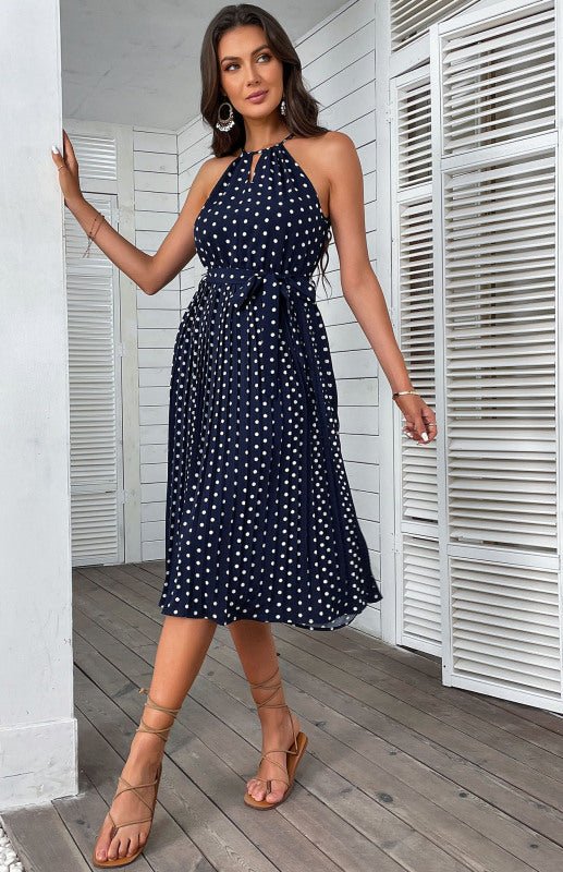 CEDBlue Sling Polka Dot Beach Dress - ElegantAlpha