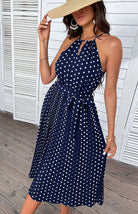 CEDBlue Sling Polka Dot Beach Dress - ElegantAlpha