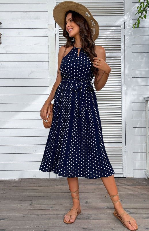 CEDBlue Sling Polka Dot Beach Dress - ElegantAlpha